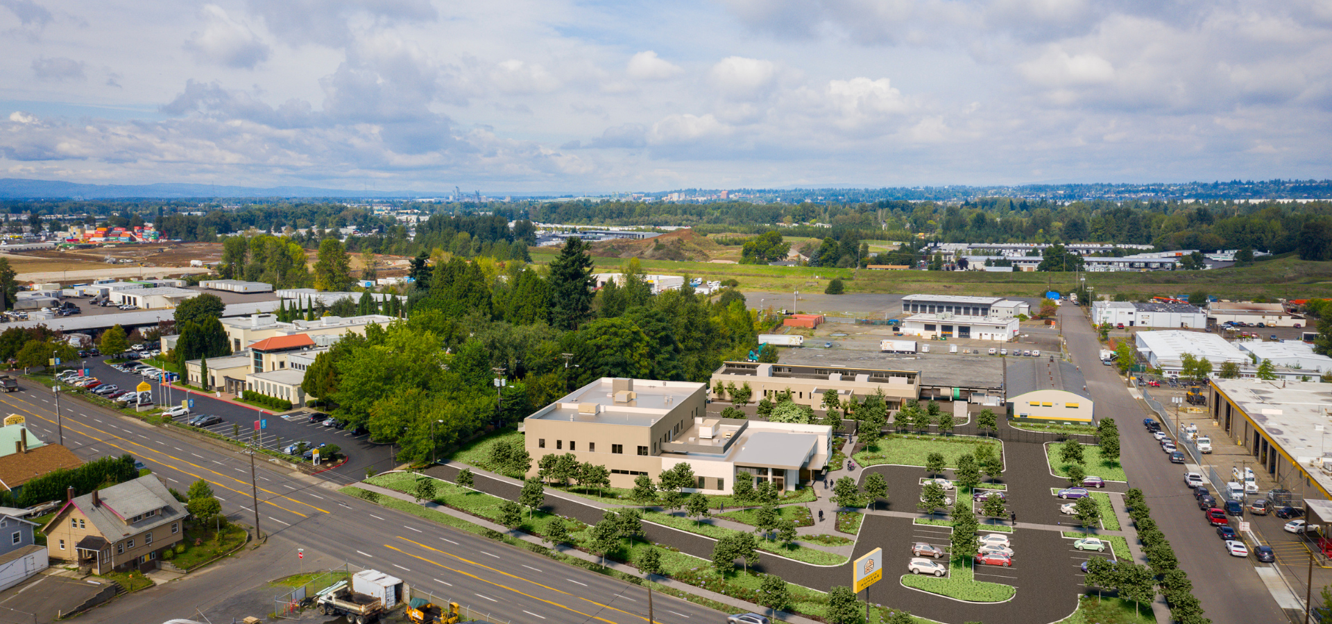 OHS Portland Campus and Community Veterinary Hospital Aerial Shot