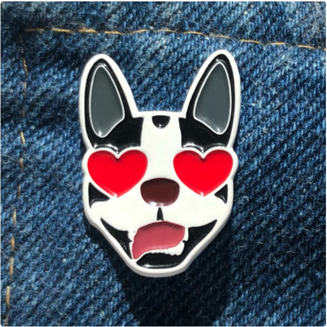 Pin of french bulldog with heart eyes