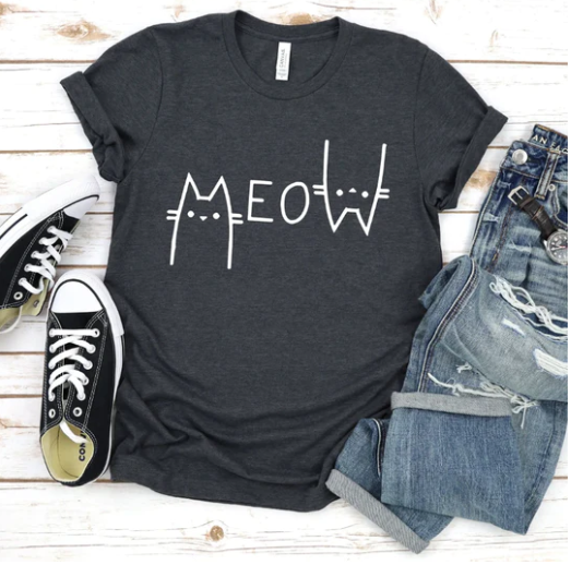 Black t shirt that says meow