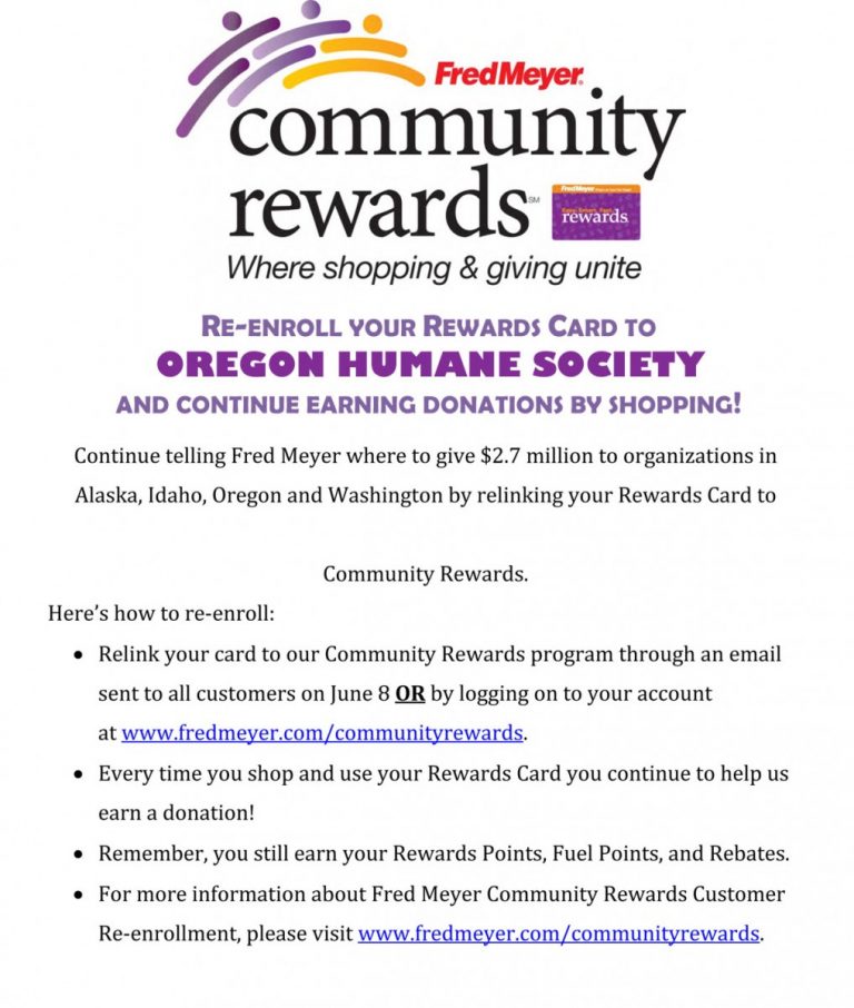 Help Pets with Fred Meyer Rewards Oregon Humane Society